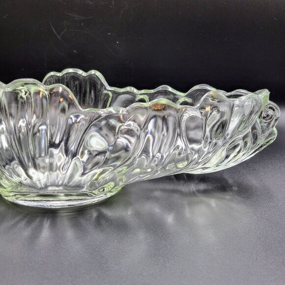 Jeanette Glass Gondola Bowl Fruit Compote Vintage Clear Oblong Console Read - Picture 8 of 10